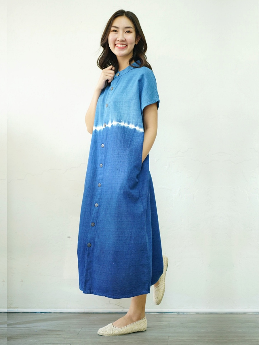 Hug Fai Hug D｜White Line Indigo Dress