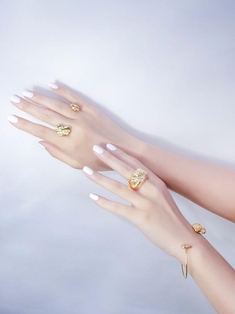 Space Ice｜Herkimer Diamond Open Bracelet (18K GP) 