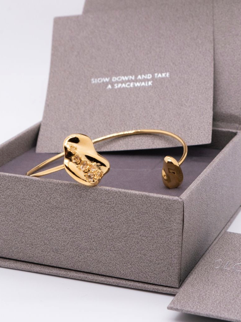 Space Ice｜Herkimer Diamond Open Bracelet (18K GP) 