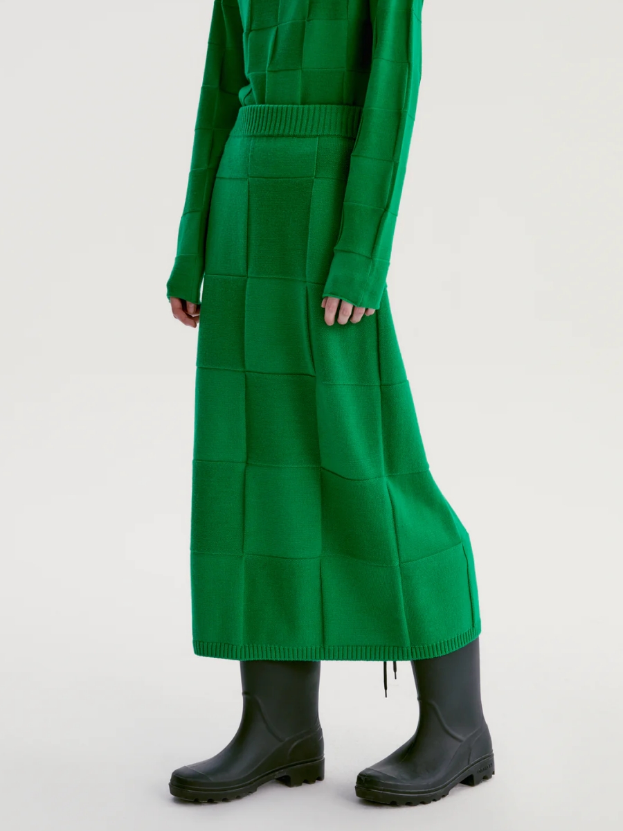 INSIS｜Checkerboard Knitted Wool Half Skirt