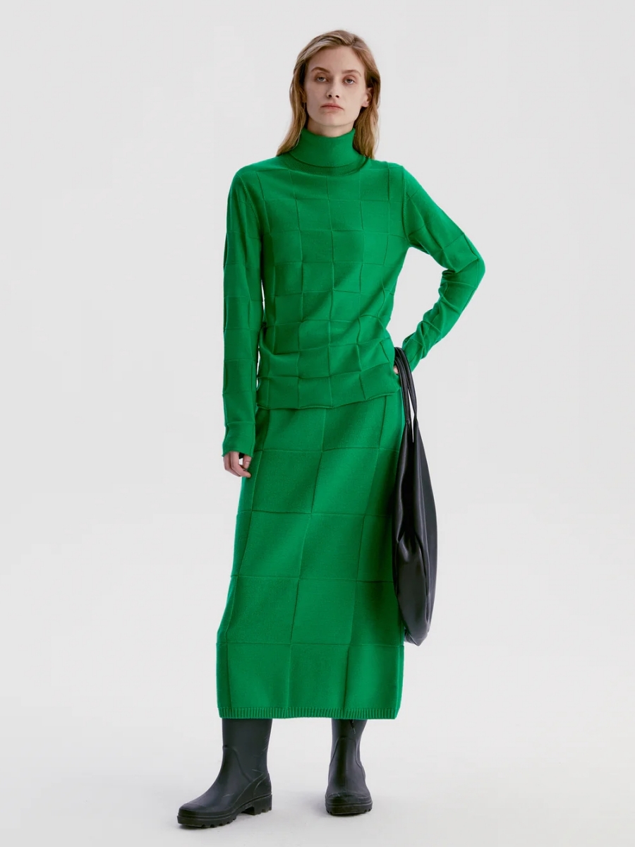 INSIS｜Checkerboard Knitted Wool Half Skirt