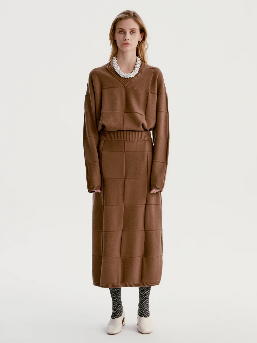 INSIS｜Checkerboard Knitted Wool Half Skirt 