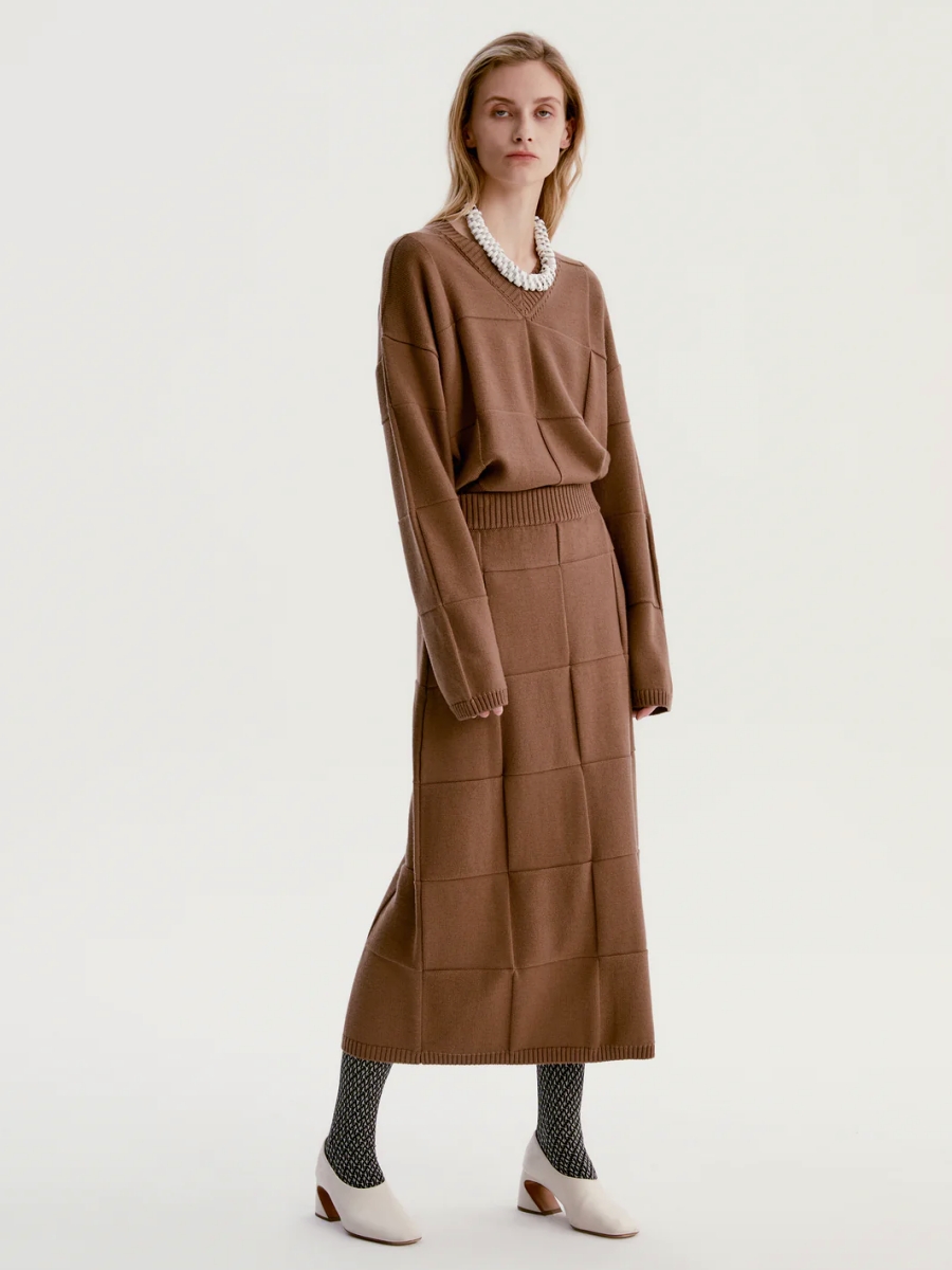 INSIS｜Checkerboard Knitted Wool Half Skirt 