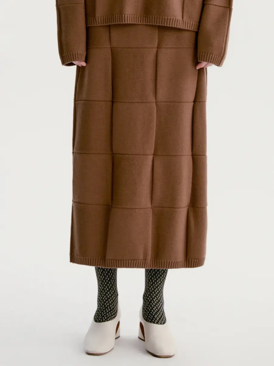INSIS｜Checkerboard Knitted Wool Half Skirt 