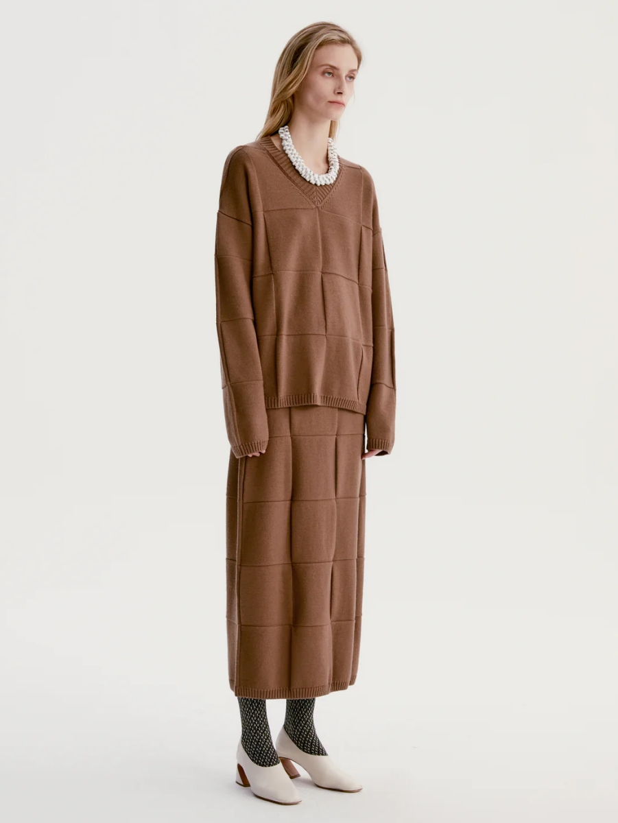 INSIS｜Checkerboard Knitted Wool Half Skirt 
