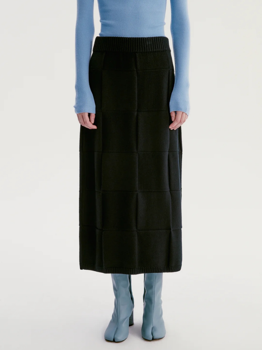 INSIS｜Checkerboard Knitted Wool Half Skirt