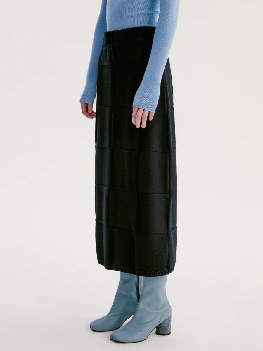 INSIS｜Checkerboard Knitted Wool Half Skirt