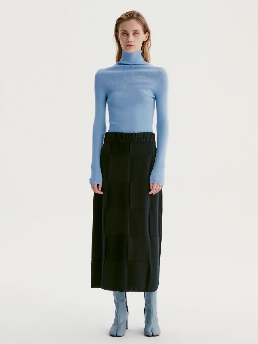 INSIS｜Checkerboard Knitted Wool Half Skirt