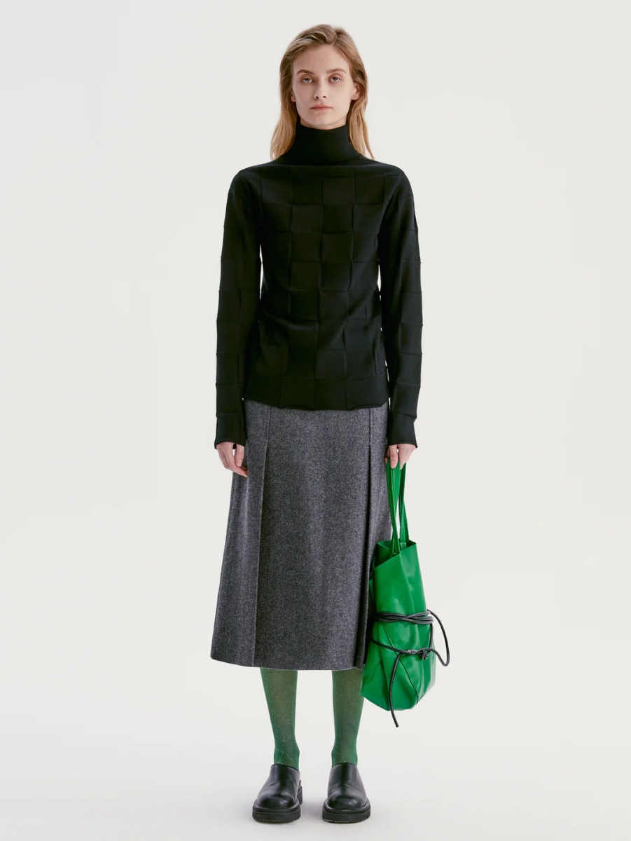 Checkerboard Turtleneck Wool Sweater