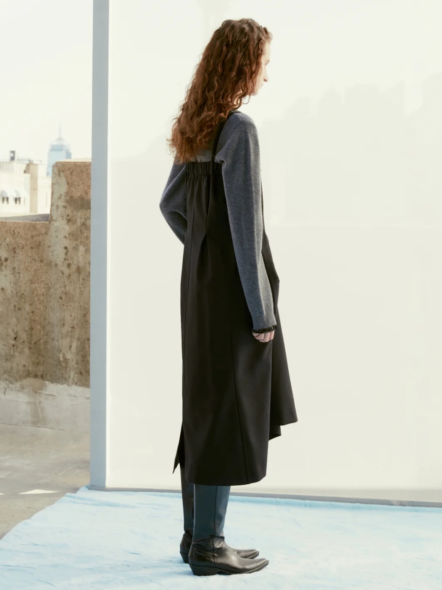 Deconstructed 3D Pleated Halter Wool Dress