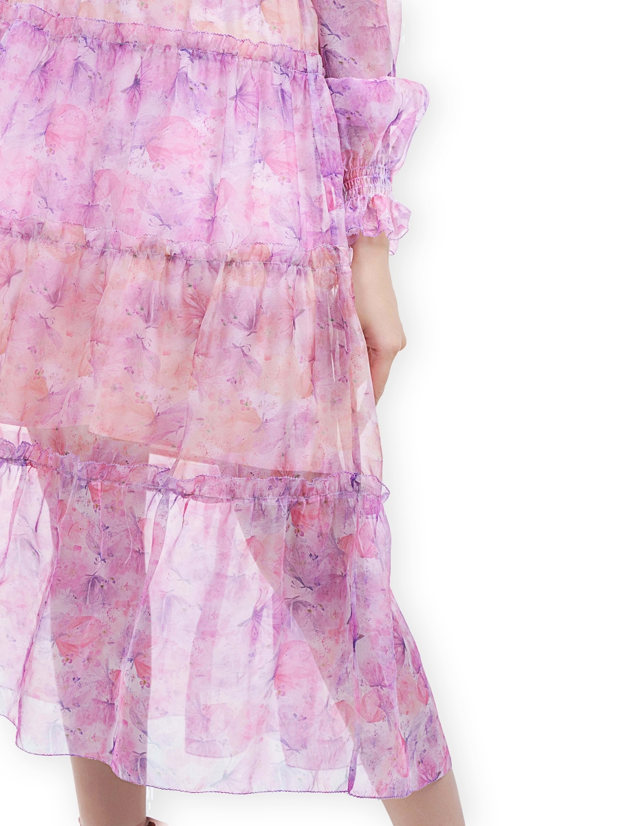 SARALOLO｜Rose Bloom Butterfly Printed   Dress