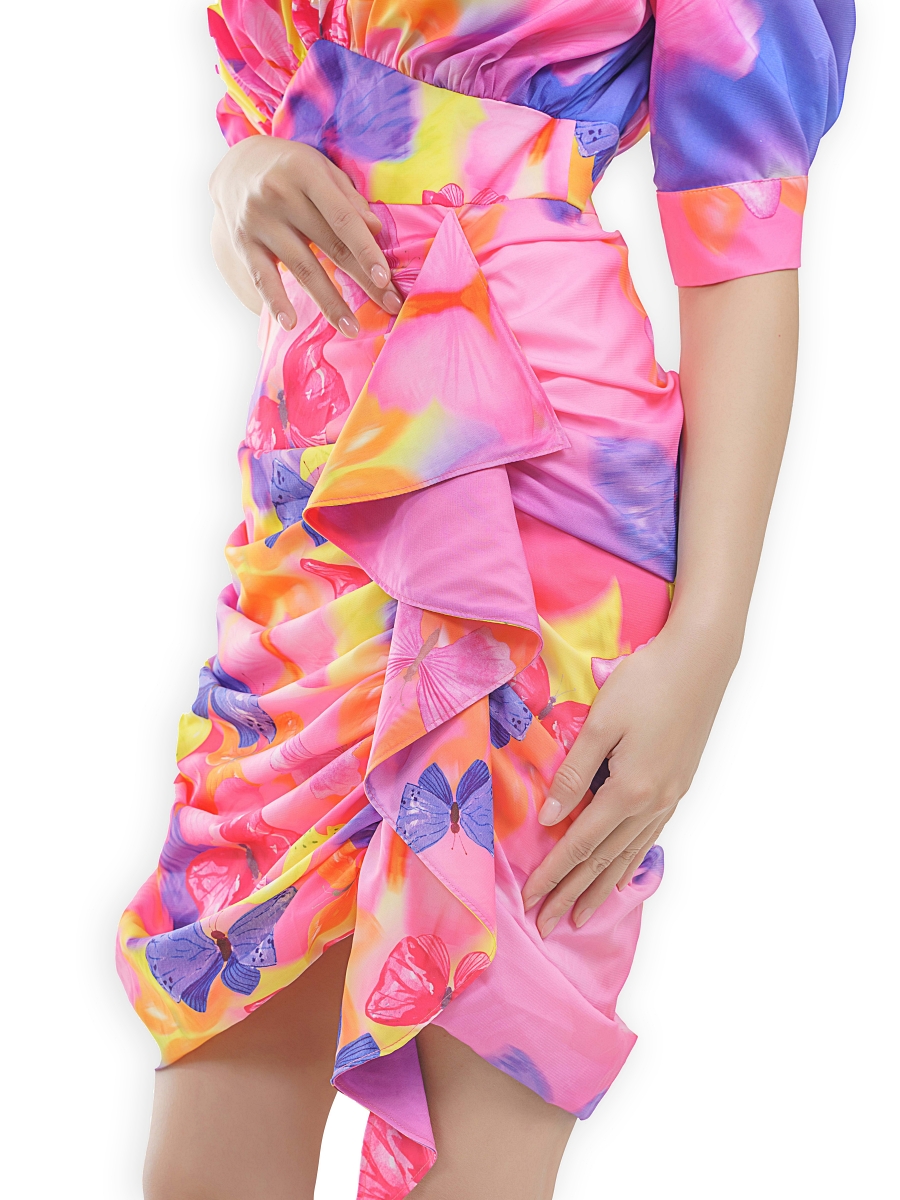 SARALOLO｜Colorful Butterfly Printed Dress