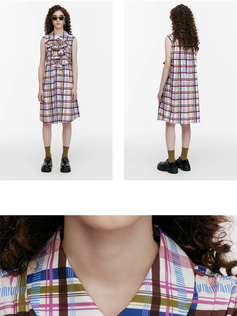 Demode｜ Vintage Side Drawstring Checkered Dress