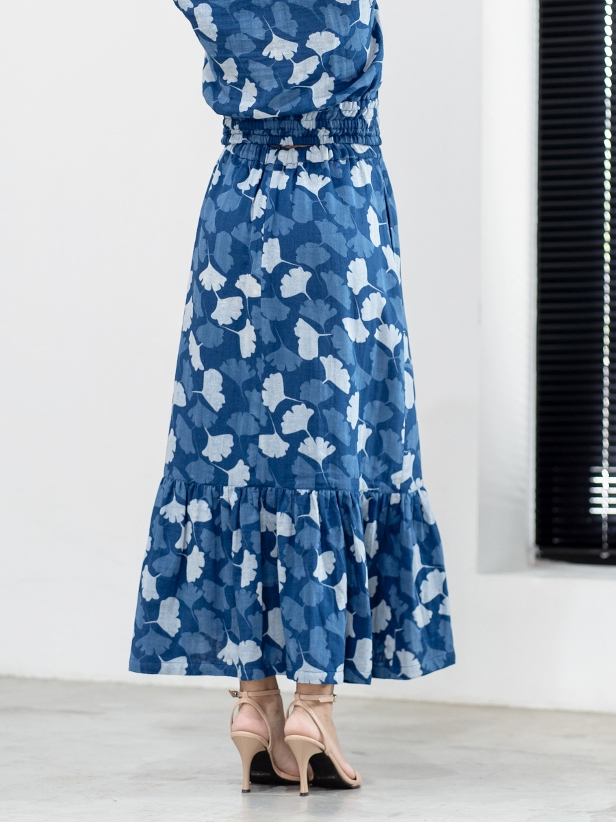 Candith｜Blue Leaf Natural Cotton Maxi Skirt