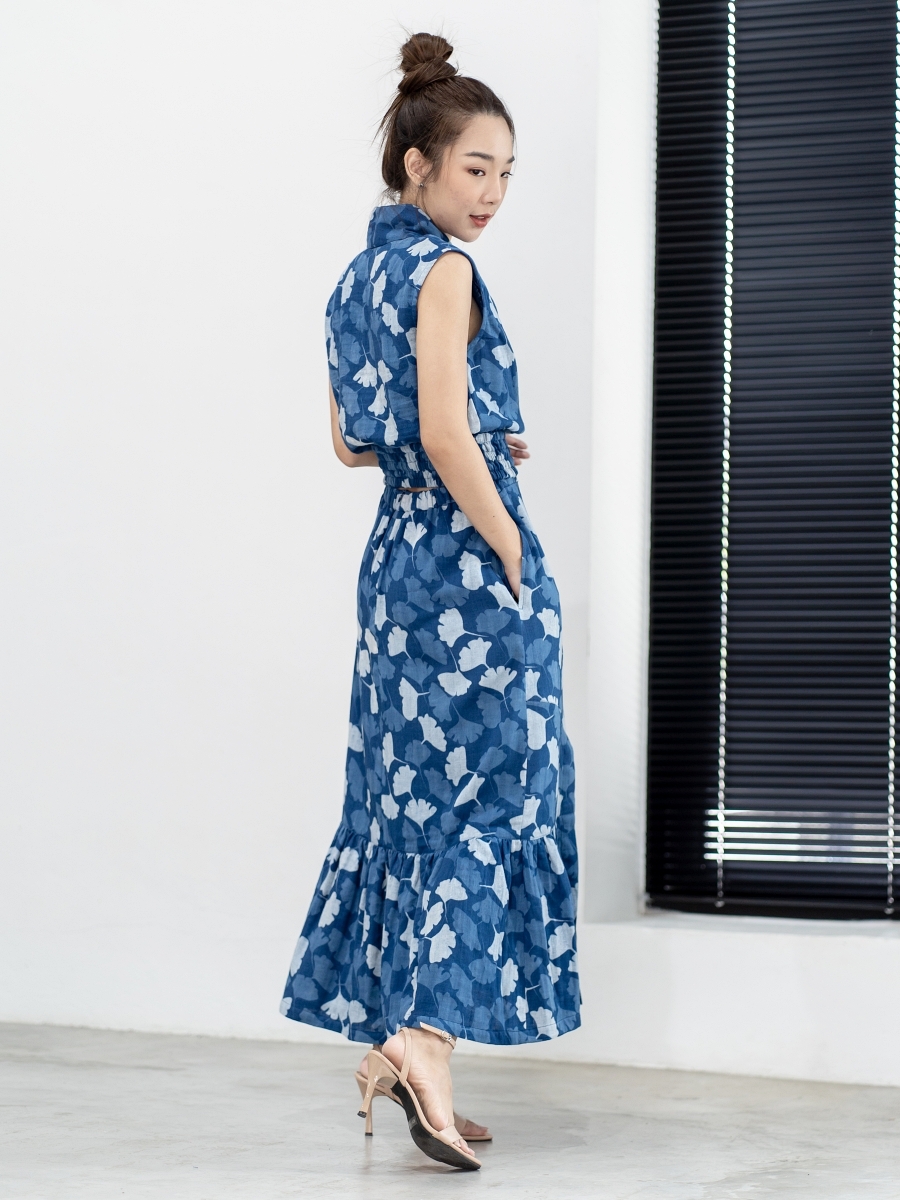 Candith｜Blue Leaf Natural Cotton Maxi Skirt