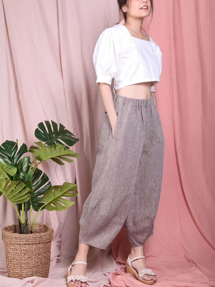 Candith｜Light Brown Linen Balloon Pants