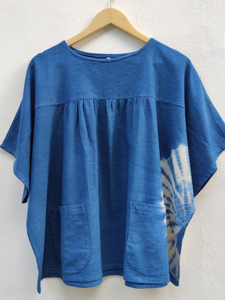 Hug Fai Hug D｜Indigo Tie Dyed Big Web Oversize Blouse