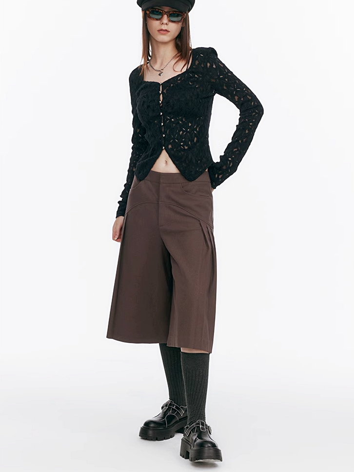 Demode｜Arc Vertical Side Pleated Shorts