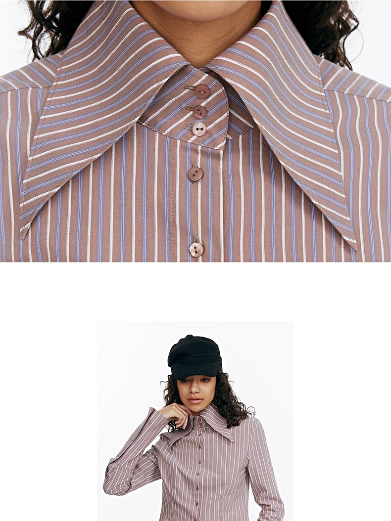 Demode｜Retro Lapel Cropped Striped Shirt