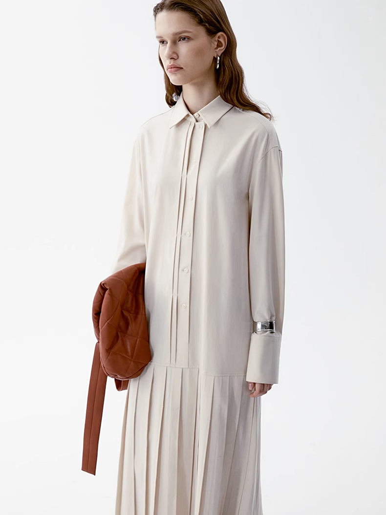 INSIS｜ Intellectual Tencel Wool Pleated Design Shirt Dress