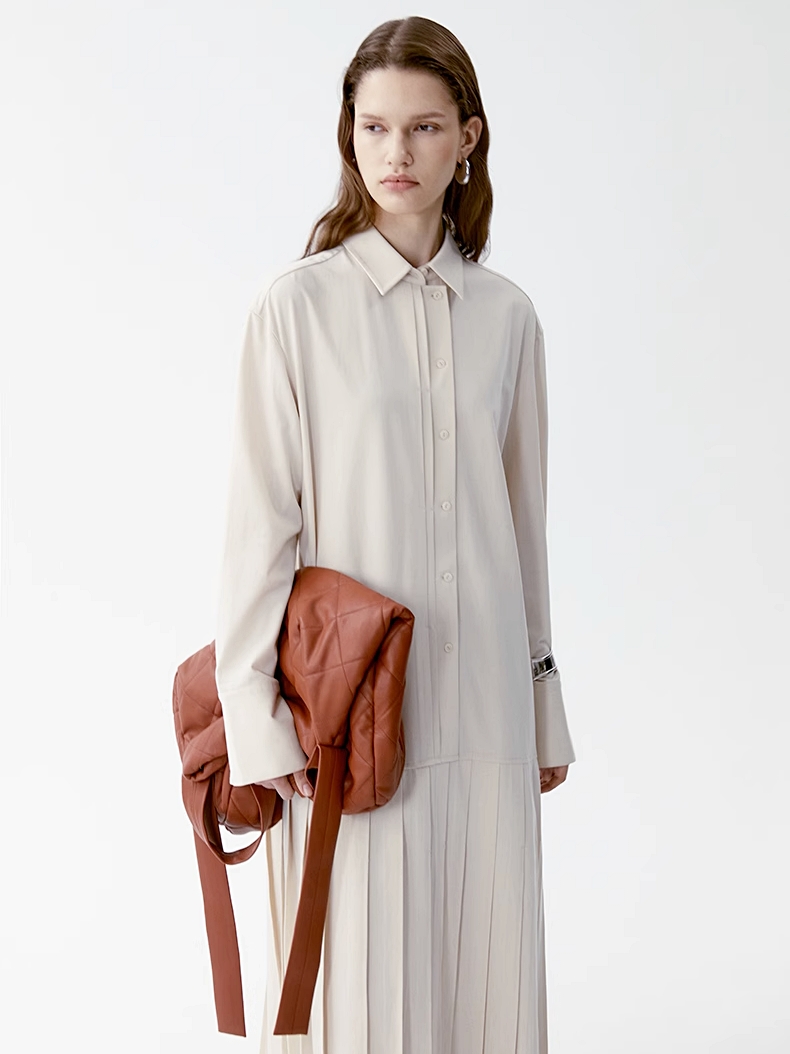 INSIS｜ Intellectual Tencel Wool Pleated Design Shirt Dress