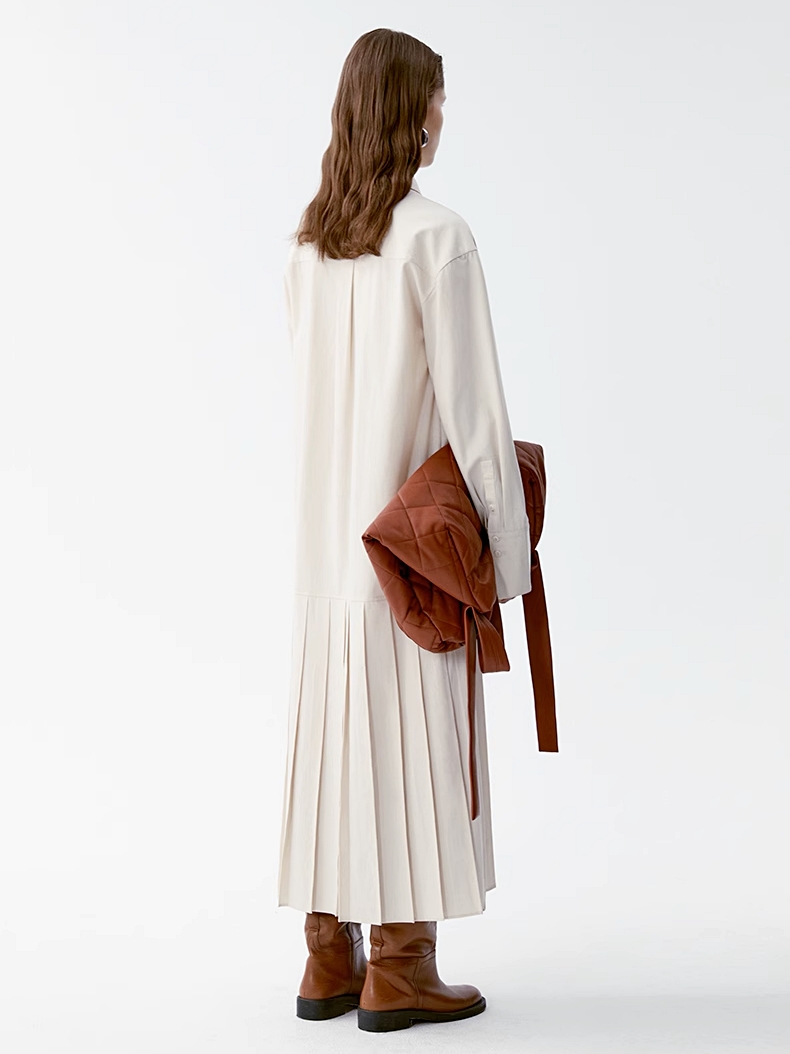 INSIS｜ Intellectual Tencel Wool Pleated Design Shirt Dress