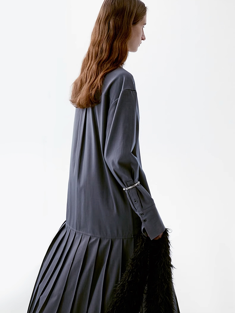 INSIS｜ Intellectual Tencel Wool Pleated Design Shirt Dress