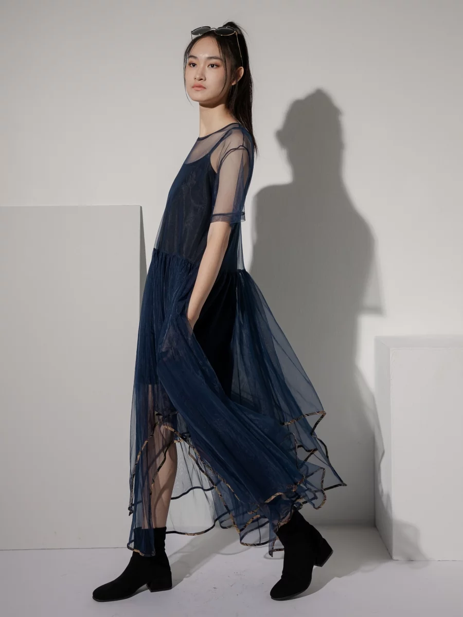 LOOM｜Air Collection Asymmetric Hem Mesh Dress