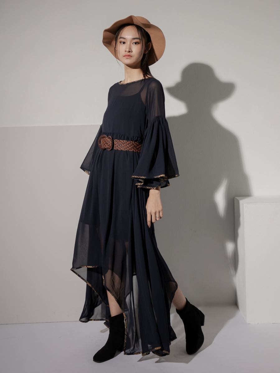 LOOM｜Air Collection Asymmetric Flowery Sleeve Chiffon Dress