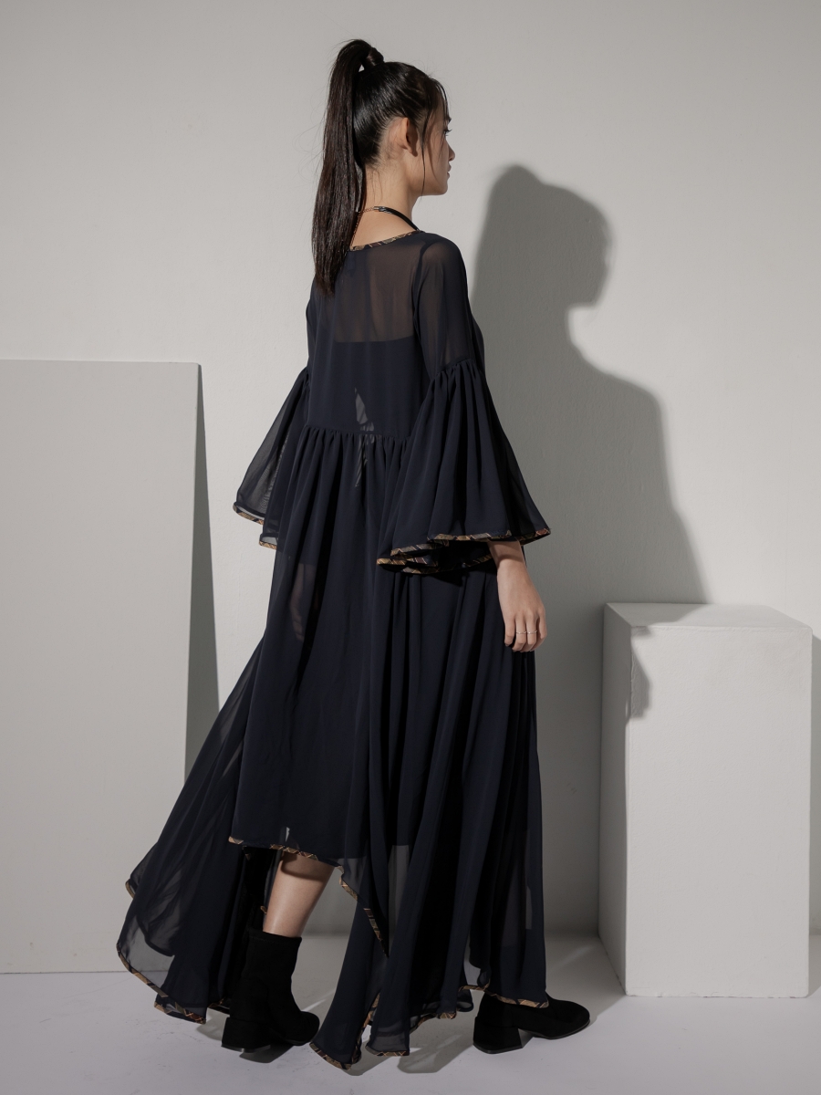 LOOM｜Air Collection Asymmetric Flowery Sleeve Chiffon Dress