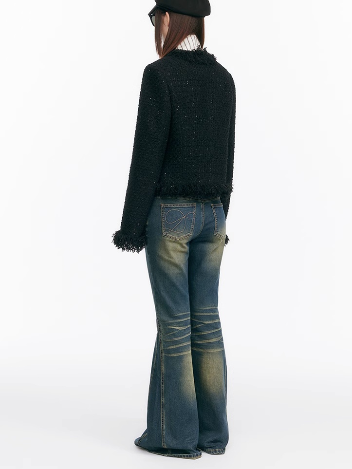 Demode｜Sparkling Fringe-edged Tweed Short Outerwear