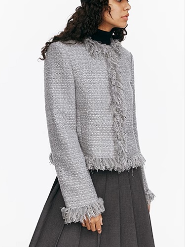 Demode｜Sparkling Fringe-edged Tweed Short Outerwear