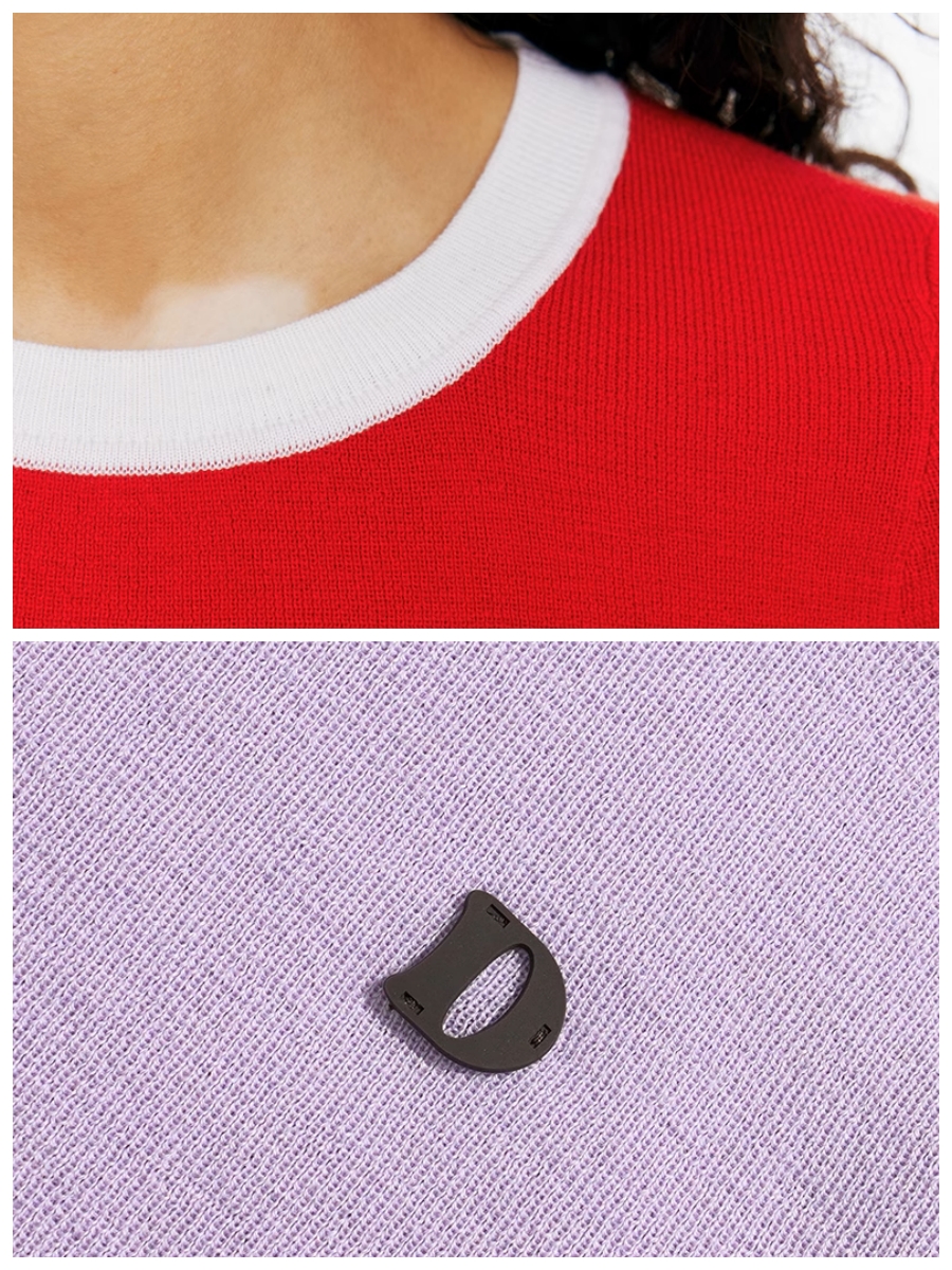 Demode｜Red Contrasting 100% Wool Machine Washable Knit Top