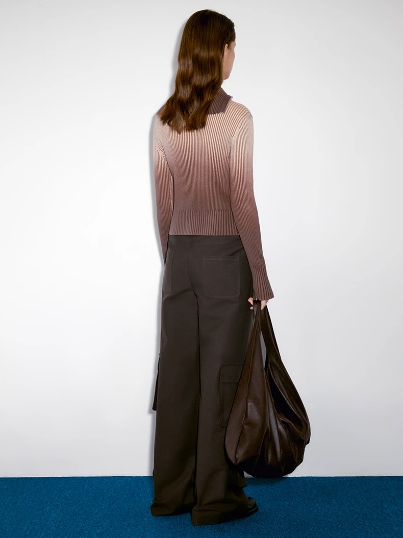 INSIS｜Cashmere Gradient Two-Tone Knit Bias-Zip Cardigan