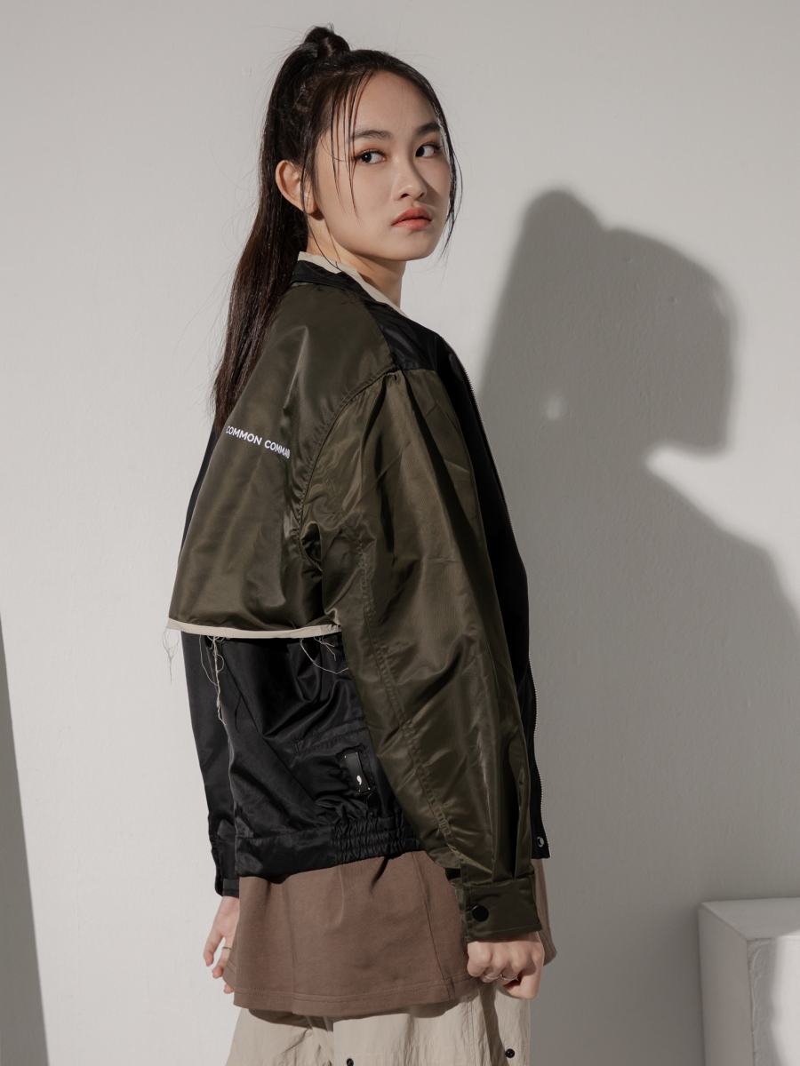 Common Comma｜Gabardine Nylon Vintage Jacket Black+Olive