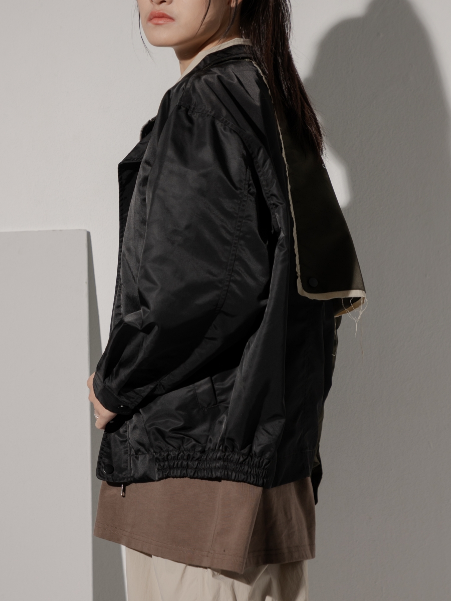 Common Comma｜Gabardine Nylon Vintage Jacket Black+Olive