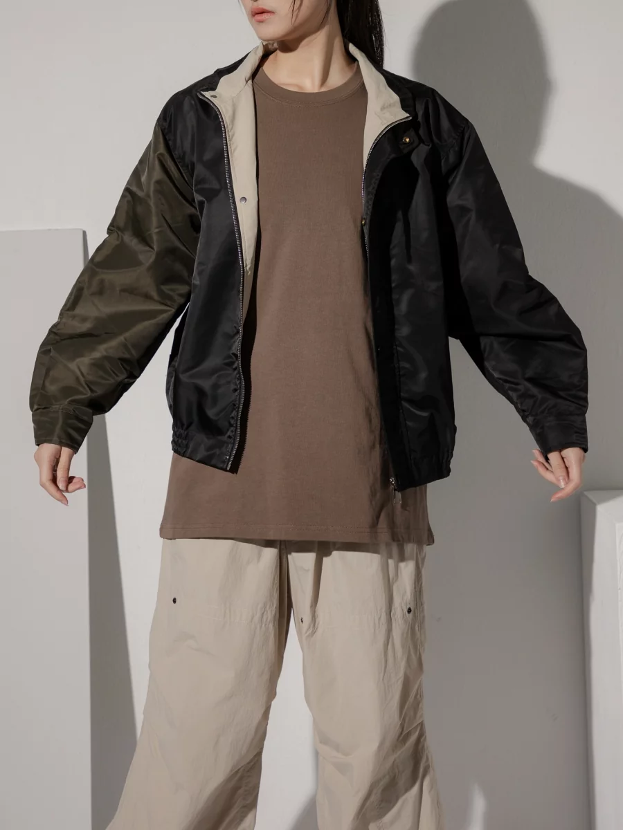 Common Comma｜Gabardine Nylon Vintage Jacket Black+Olive