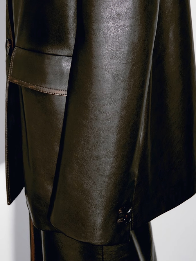 INSIS｜Retro Yuppie Silk Wax-Feel Hand-Rubbed Straight Leather Blazer
