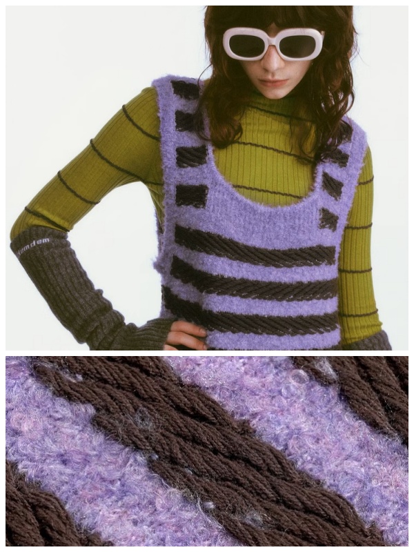 Demode｜Retro Purple Striped Camisole Knitted Dress