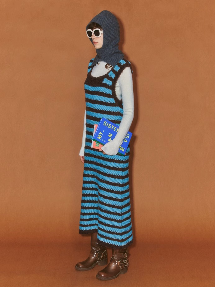 Demode｜Retro Blue Striped Camisole Knitted Dress