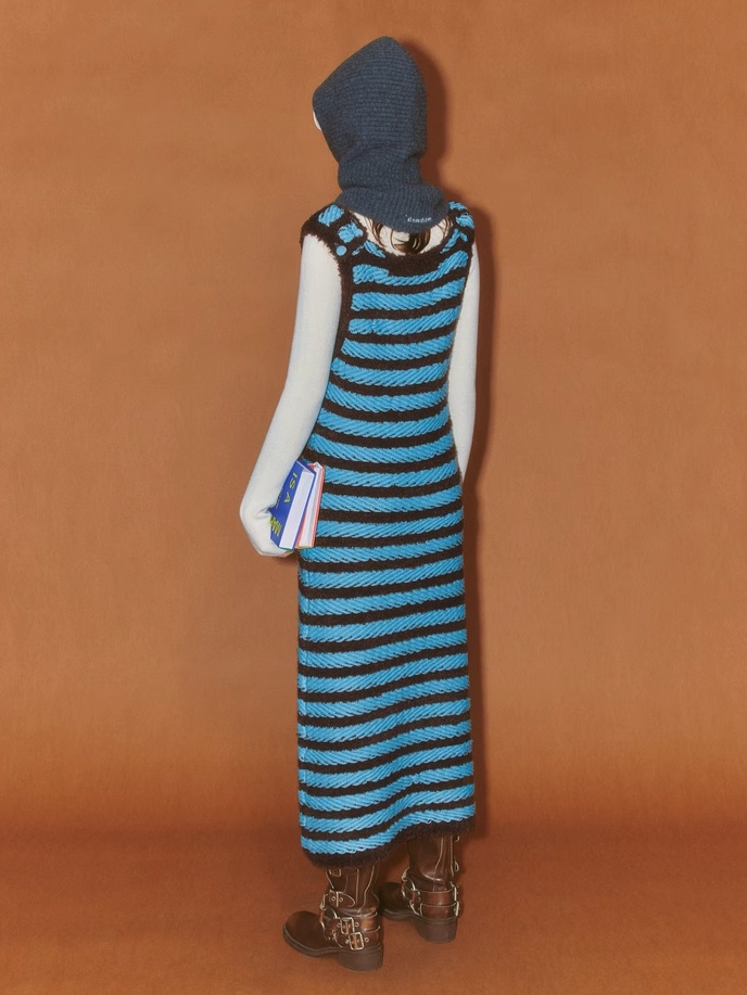 Demode｜Retro Blue Striped Camisole Knitted Dress