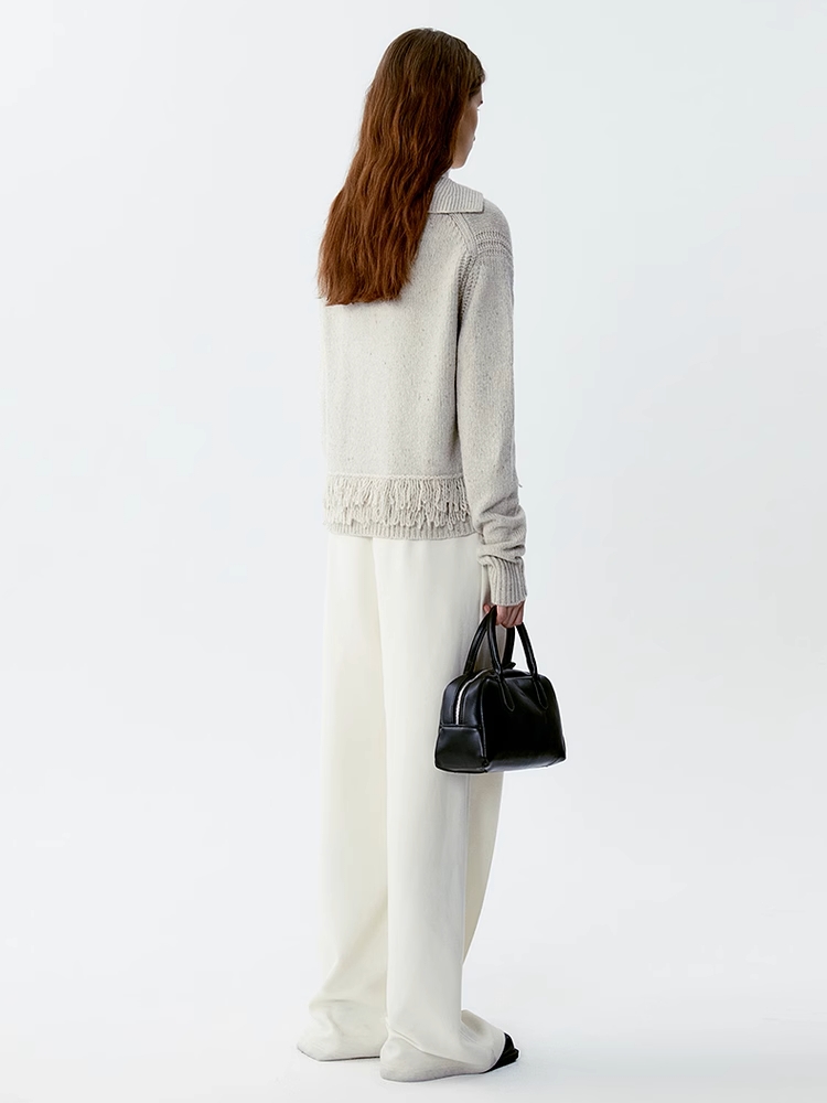 INSIS｜Luxury Style Wool Dotted Yarn V-Neck Fringed Knitted Top