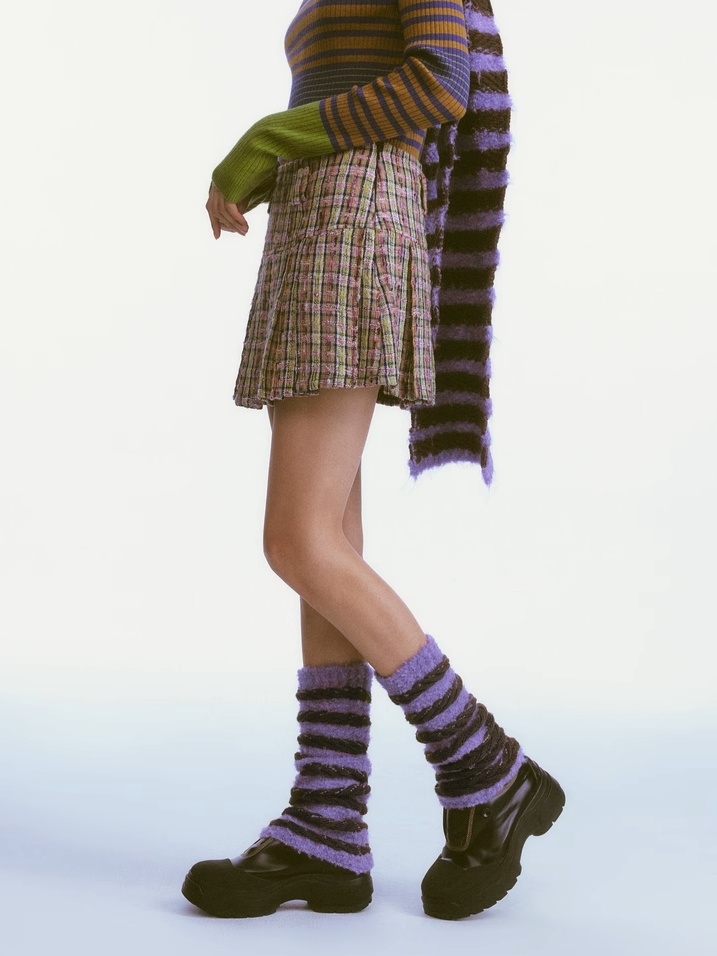 Demode｜Retro Striped Knitted Stacked Socks/Sleeves