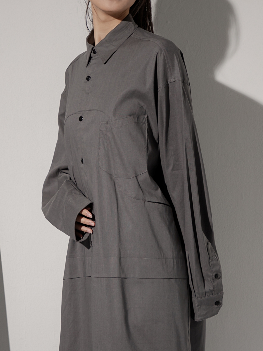 LOOM｜Oversized Weaving Panel Grey Shirt Dress