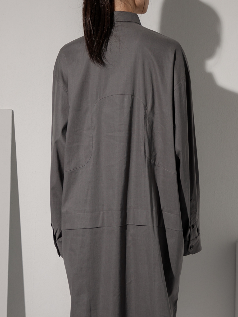 LOOM｜Oversized Weaving Panel Grey Shirt Dress