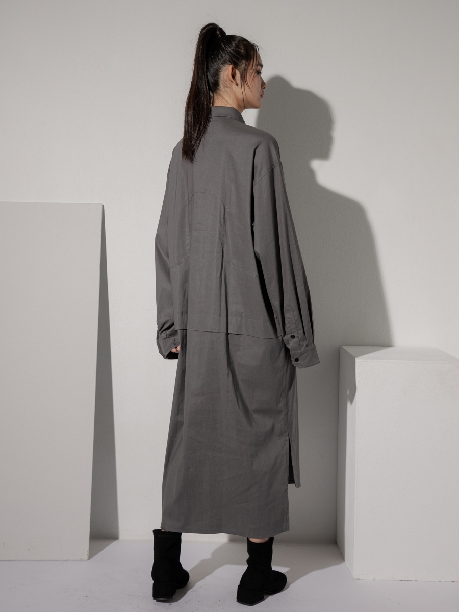 LOOM｜Oversized Weaving Panel Grey Shirt Dress