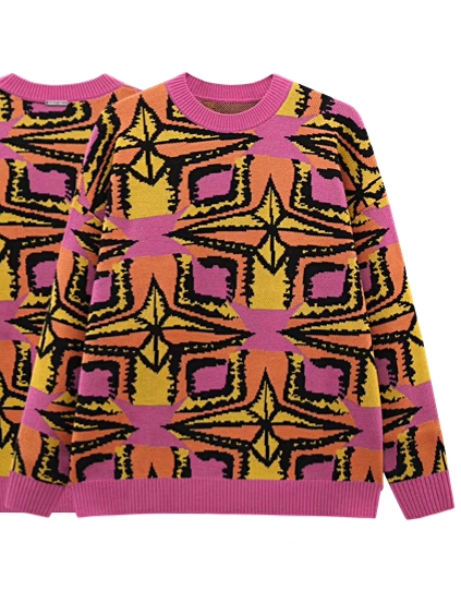 SYS｜Retro Wool Kaleidoscope Long Knit Top