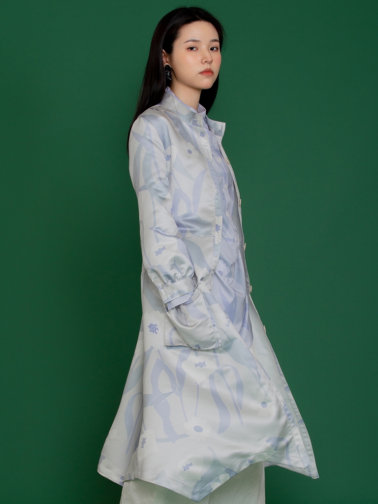 SEW・縫｜ Elegant Leaf Print Dress And Trench Coat