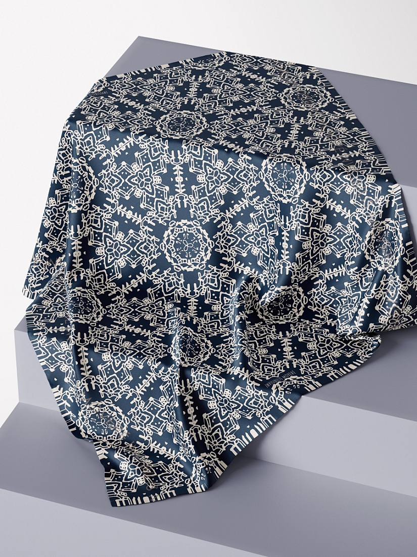 SILK SCARF｜MANDALA PATTERN NAVY-ECRU