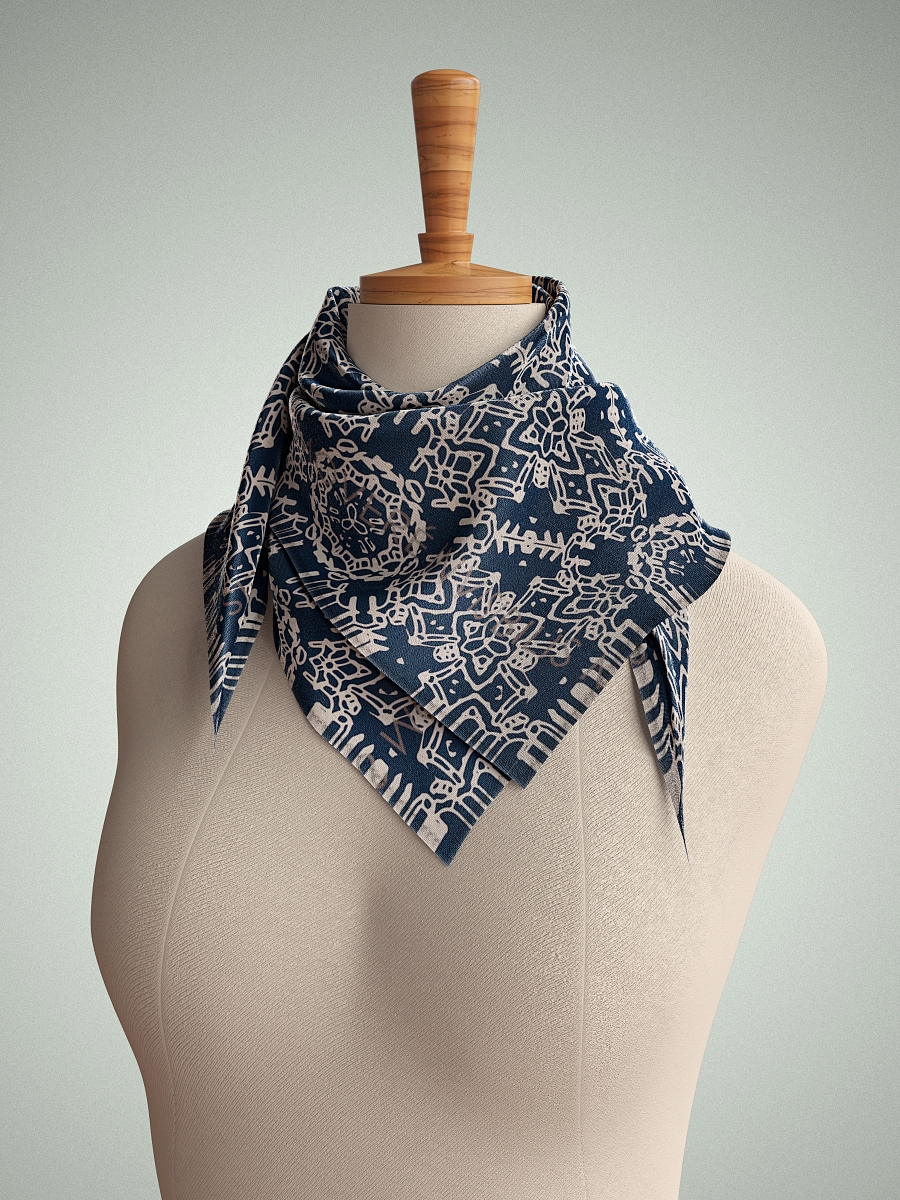 SILK SCARF｜MANDALA PATTERN NAVY-ECRU